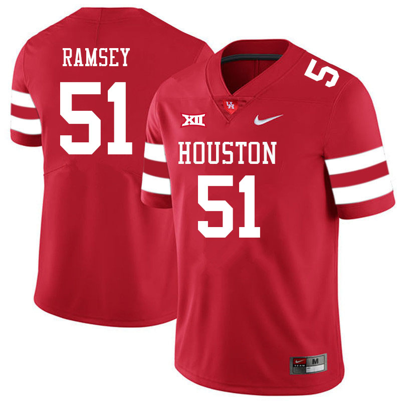 Men #51 Kyle Ramsey Houston Cougars College Big 12 Conference Football Jerseys Sale-Red - Click Image to Close